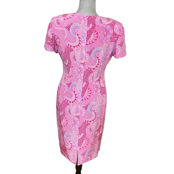Maggie London VTG. Pink Silk Abstract Paisley Psychedelic Motif Print Dress Sz.6 - Picture 2 of 9